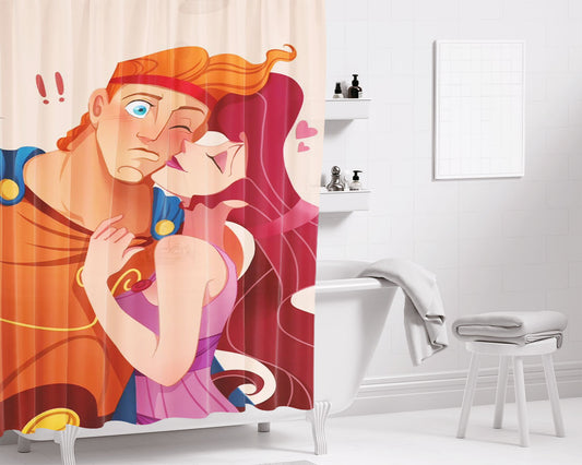 Hercules And Megara Kiss Art Bathroom Shower Curtain Fabric Waterproof | 66 X 72 Inch