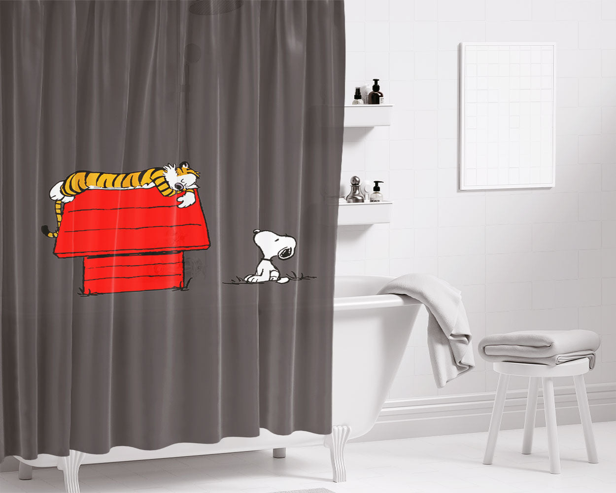 Hobbes Is A Top Snoopy House Bathroom Shower Curtain Fabric Waterproof | 66 X 72 Inch