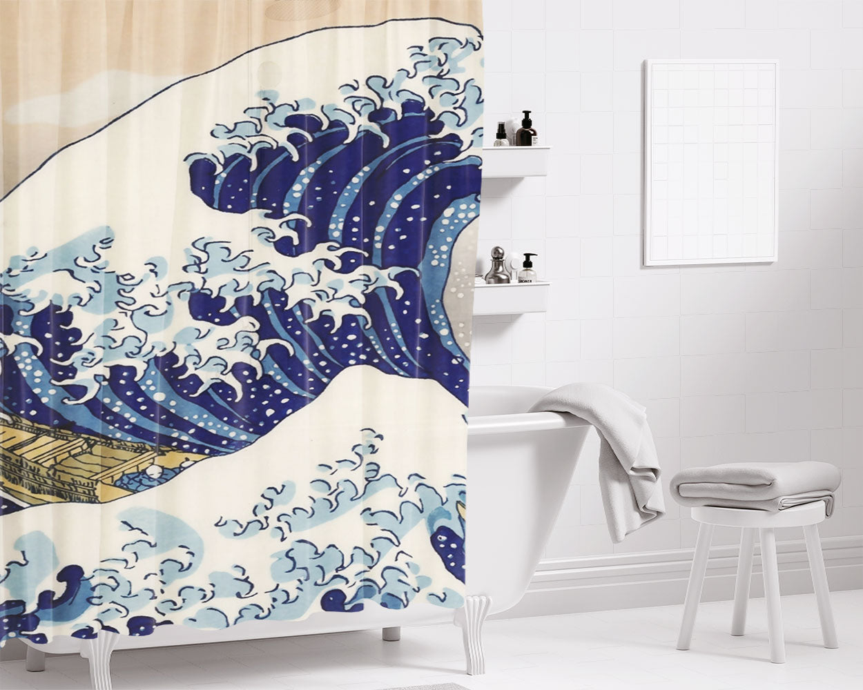 Hokusai Great Wave Art Bathroom Shower Curtain Fabric Waterproof | 66 X 72 Inch