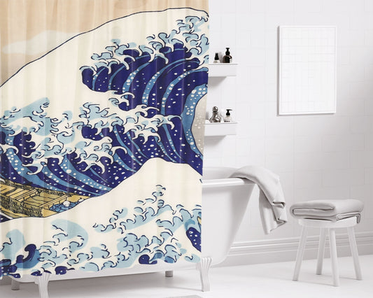 Hokusai Great Wave Art Bathroom Shower Curtain Fabric Waterproof | 66 X 72 Inch