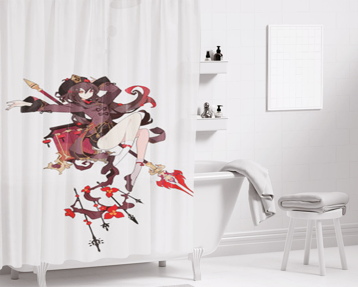 Hu Tao Genshin Impact Bathroom Shower Curtain Fabric Waterproof | 66 X 72 Inch