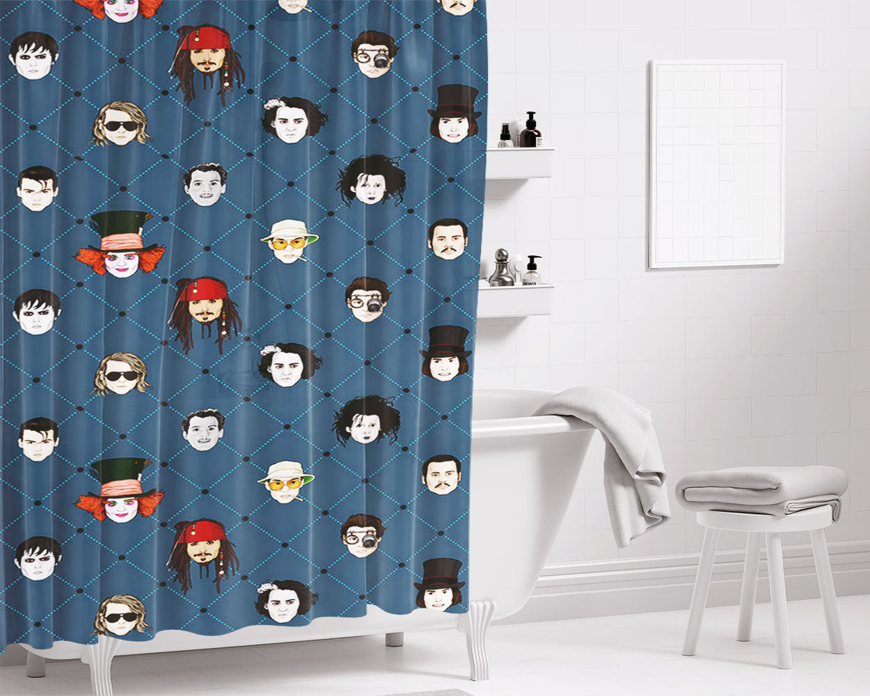 Johnny Depp All Movie Characters Pattern Bathroom Shower Curtain Fabric Waterproof | 66 X 72 Inch