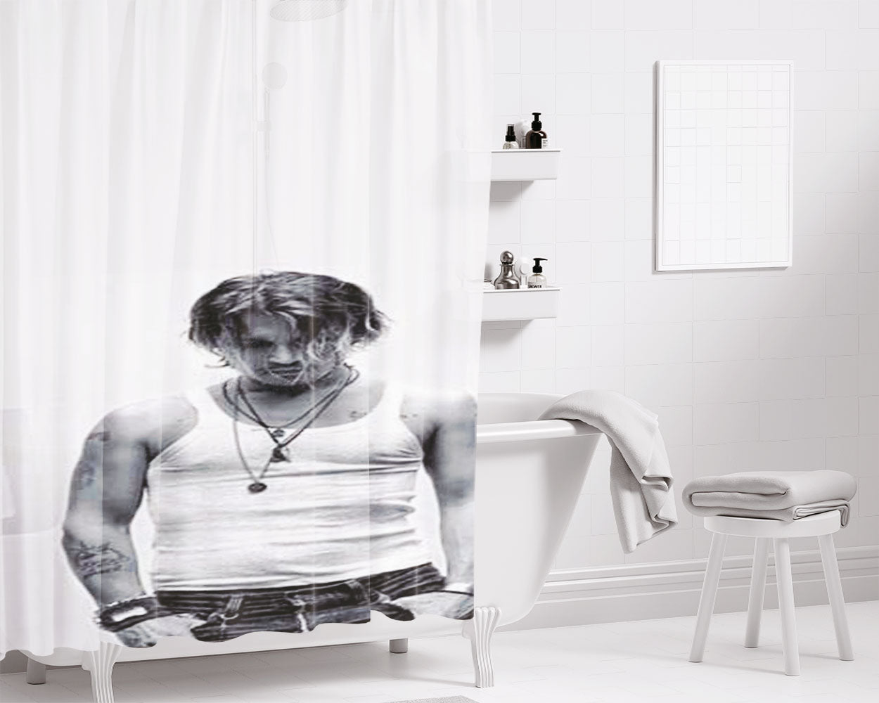 Johnny Depp Looking Down Tank Top Bathroom Shower Curtain Fabric Waterproof | 66 X 72 Inch