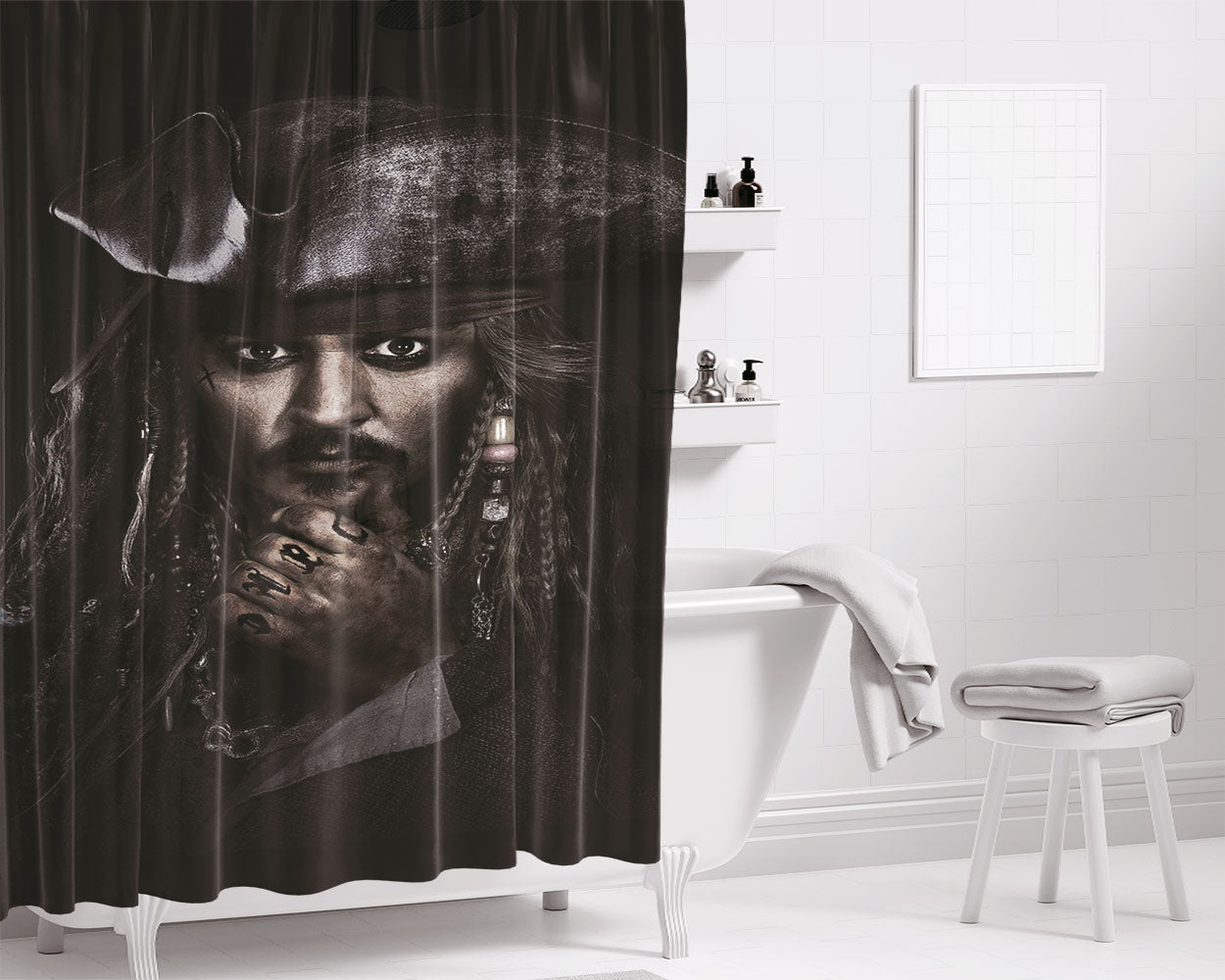 Johnny Depp Pirates Of The Carib Bathroom Shower Curtain Fabric Waterproof | 66 X 72 Inch