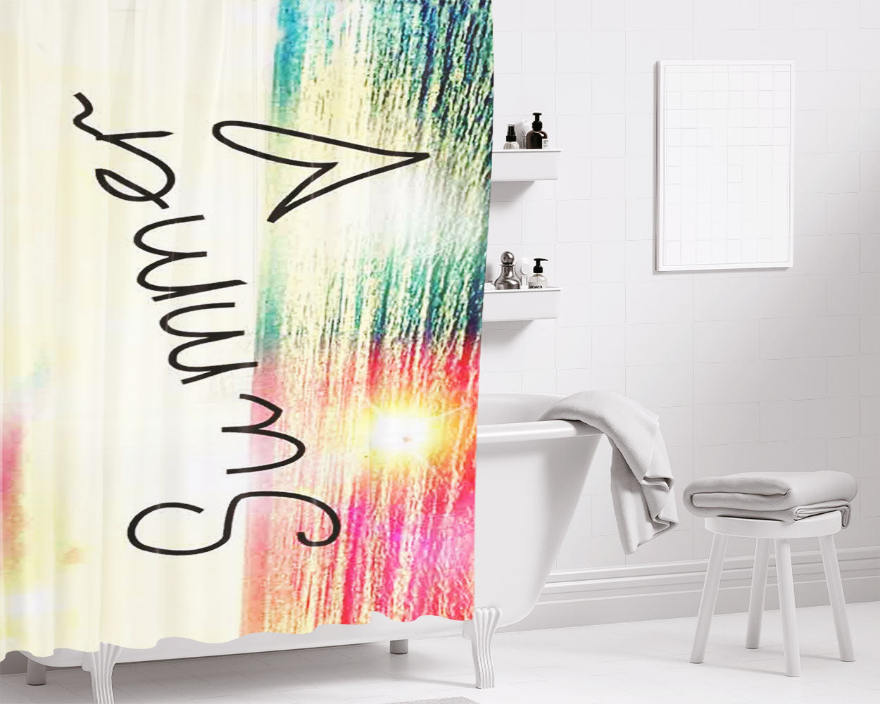 Summer Love Coming Bathroom Shower Curtain Fabric Waterproof | 66 X 72 Inch