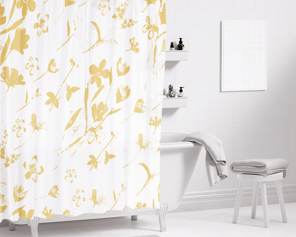 Summer Printed Flower Bathroom Shower Curtain Fabric Waterproof | 66 X 72 Inch