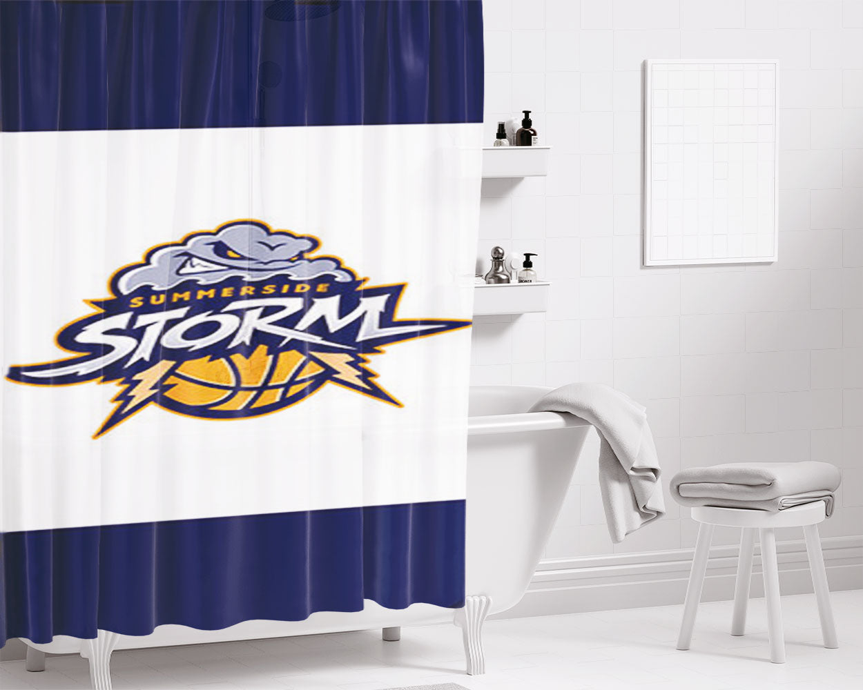 Summerside Blue Storm Bathroom Shower Curtain Fabric Waterproof | 66 X 72 Inch