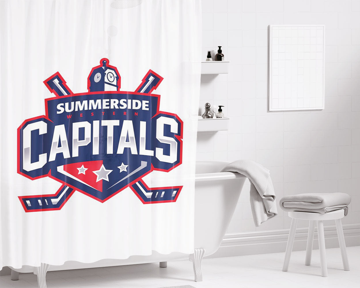 Summerside Capitals Bathroom Shower Curtain Fabric Waterproof | 66 X 72 Inch