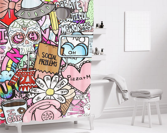 Collection Art Punish Cute Bathroom Shower Curtain Fabric Waterproof | 66 X 72 Inch