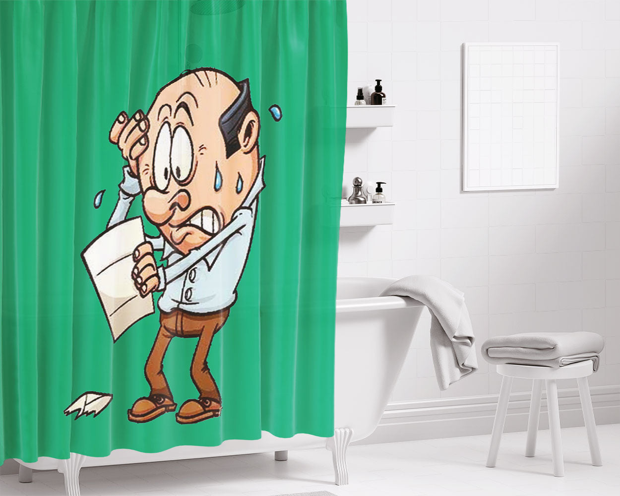 Confused Man Cute Bathroom Shower Curtain Fabric Waterproof | 66 X 72 Inch