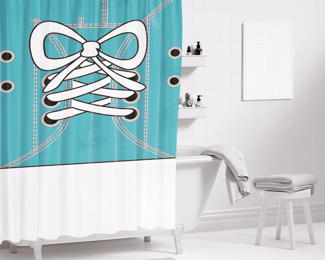 Converse Blue Bathroom Shower Curtain Fabric Waterproof | 66 X 72 Inch