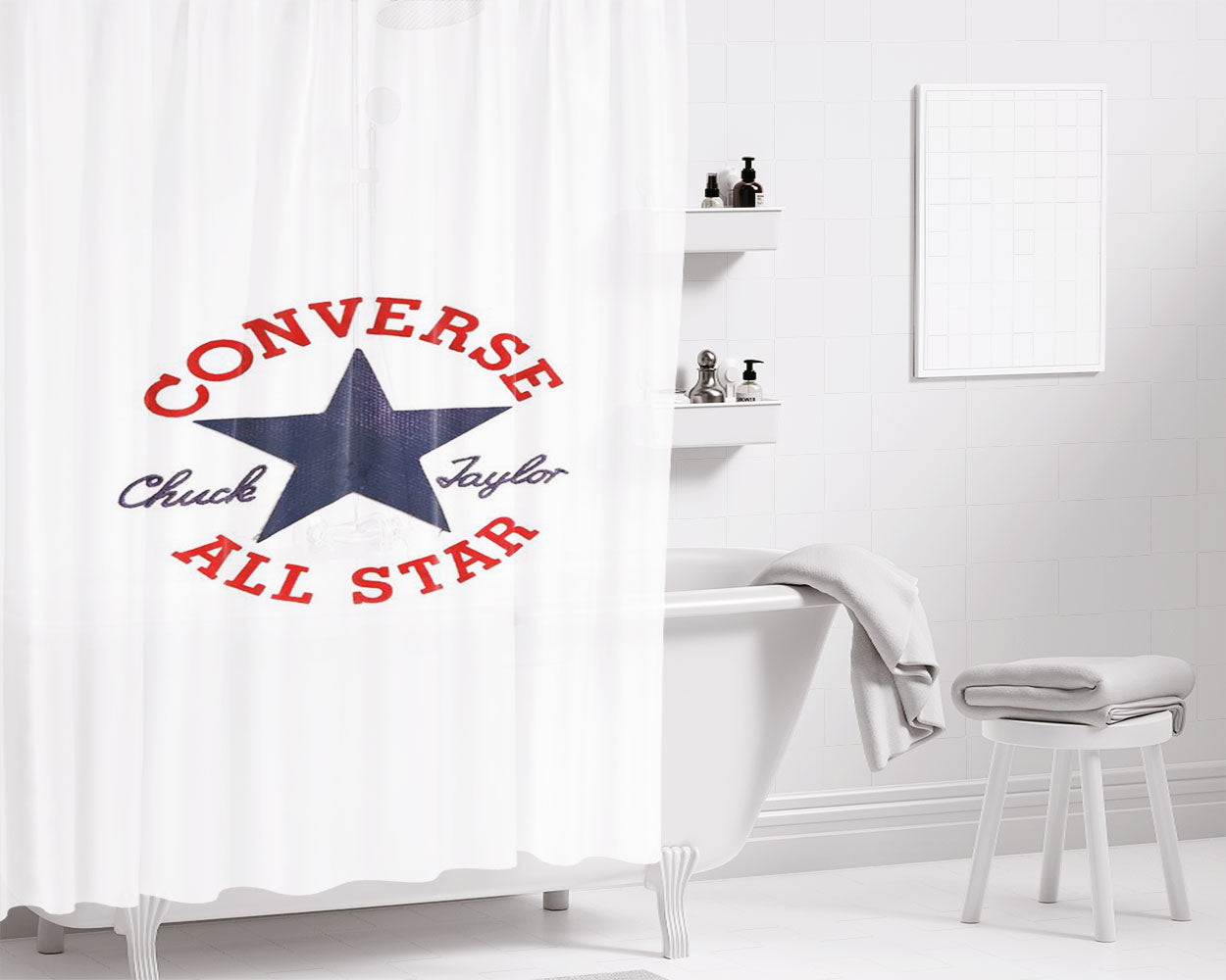 Converse In White Bathroom Shower Curtain Fabric Waterproof | 66 X 72 Inch