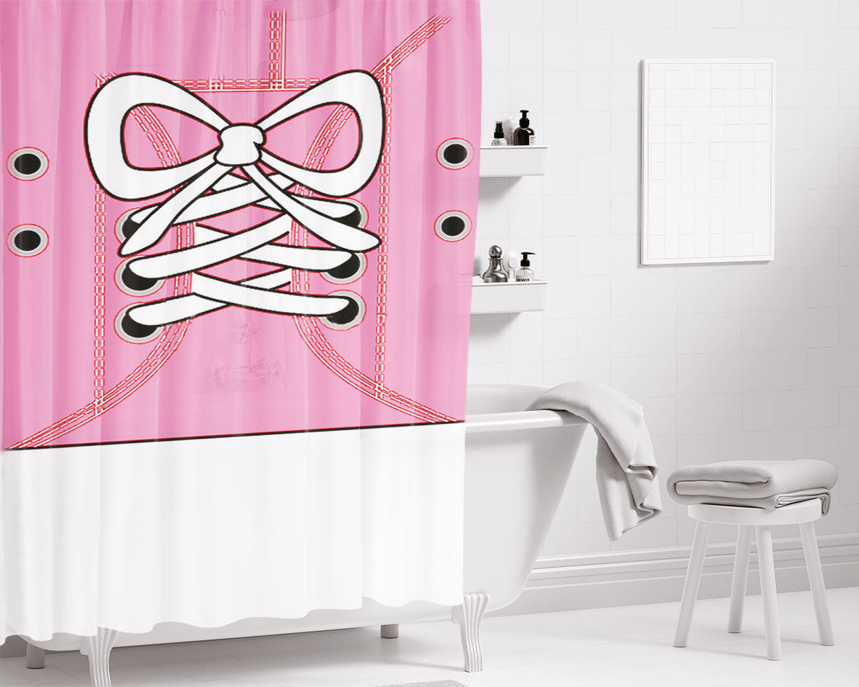 Converse Pink Bathroom Shower Curtain Fabric Waterproof | 66 X 72 Inch