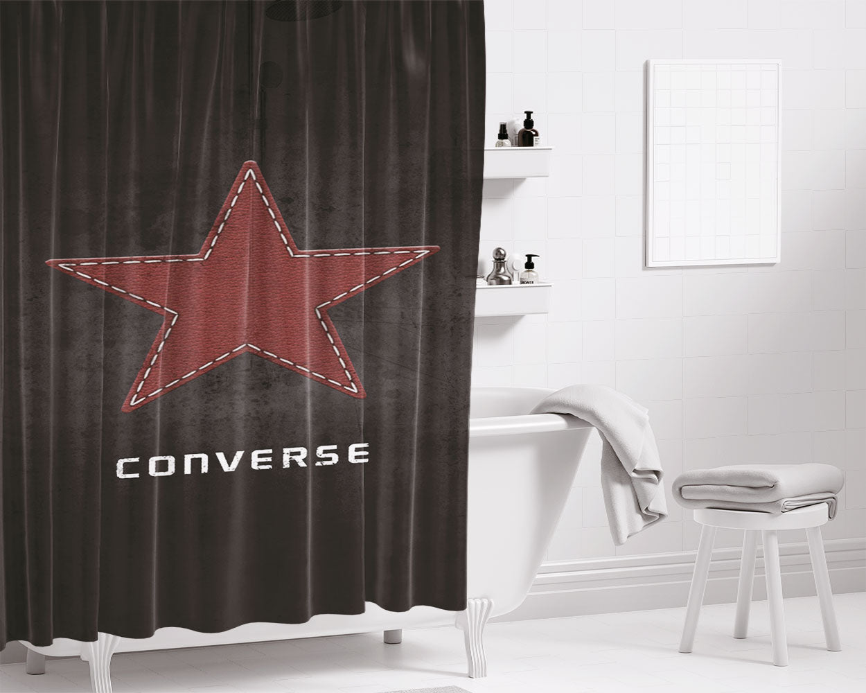 Converse Wallpaper Bathroom Shower Curtain Fabric Waterproof | 66 X 72 Inch