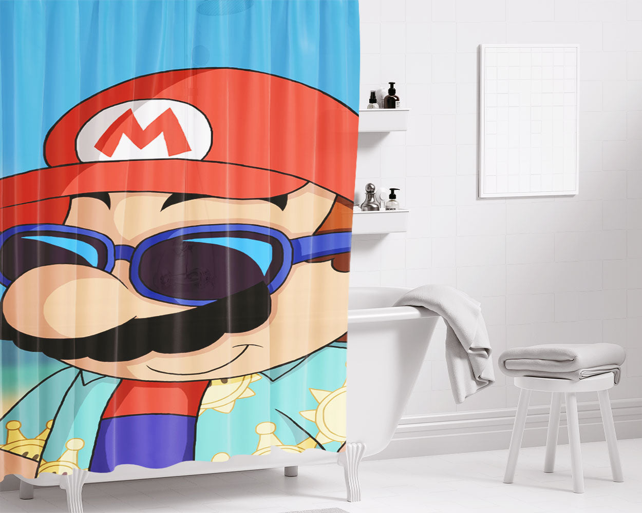 Cool Mario Bros Sea Tropical Bathroom Shower Curtain Fabric Waterproof | 66 X 72 Inch