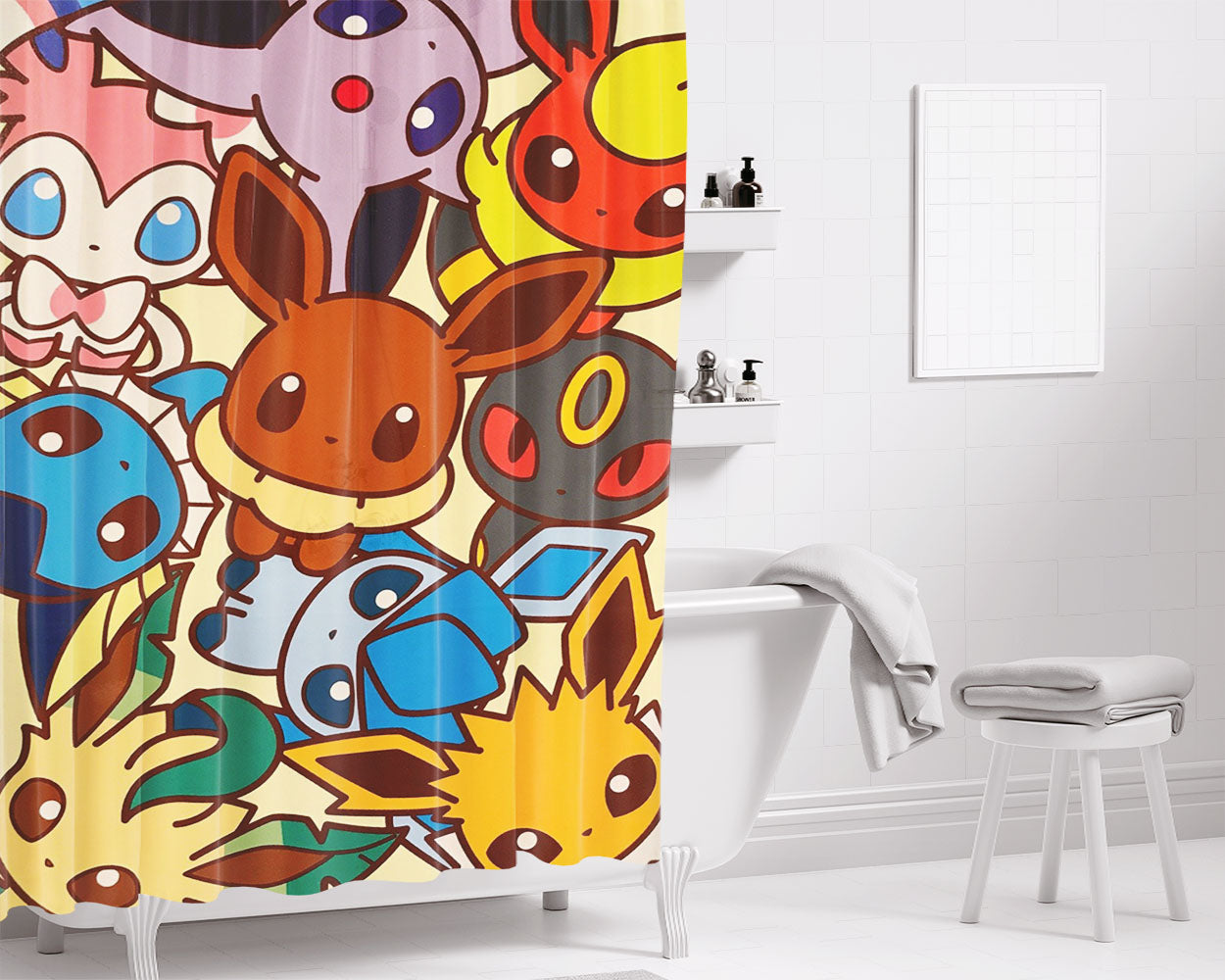 Cute Eeveelutions Col Bathroom Shower Curtain Fabric Waterproof | 66 X 72 Inch