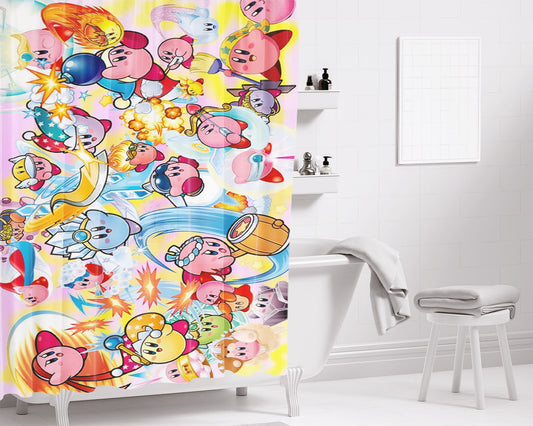 Cute Kirby Power Collection Bathroom Shower Curtain Fabric Waterproof | 66 X 72 Inch