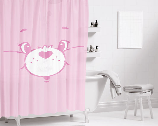 Cute Pink Care Bear Wallpaper Bathroom Shower Curtain Fabric Waterproof | 66 X 72 Inch
