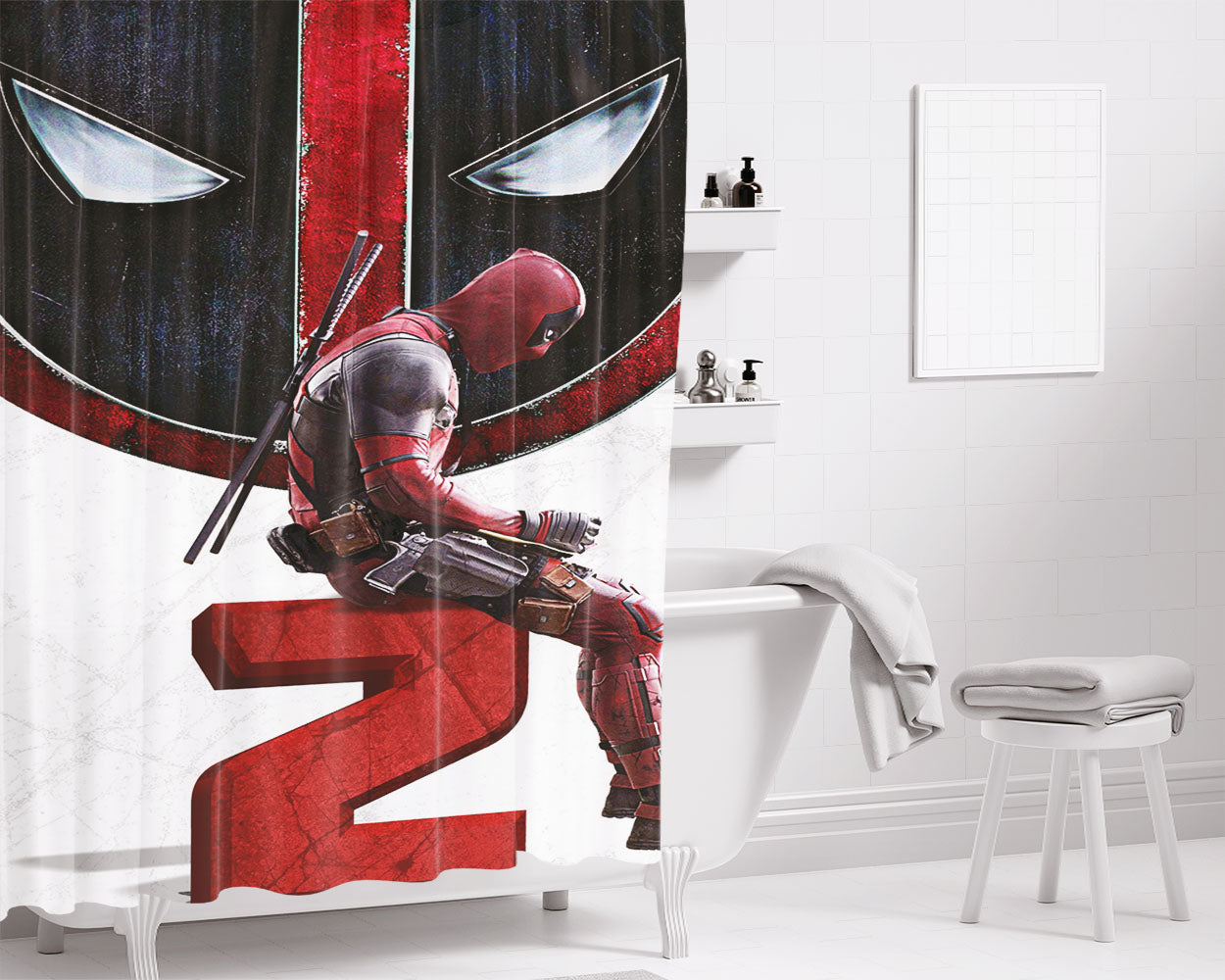 Deadpoll Flat Design Bathroom Shower Curtain Fabric Waterproof | 66 X 72 Inch
