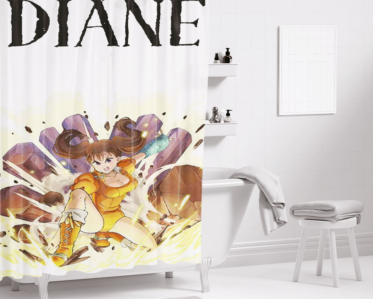 Diamond Bathroom Shower Curtain Fabric Waterproof | 66 X 72 Inch