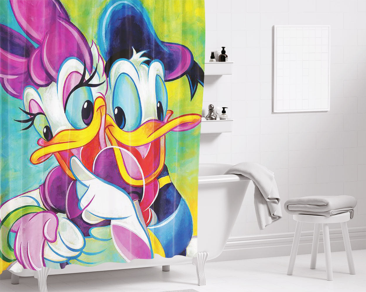 Donald Date With Daisy Bathroom Shower Curtain Fabric Waterproof | 66 X 72 Inch