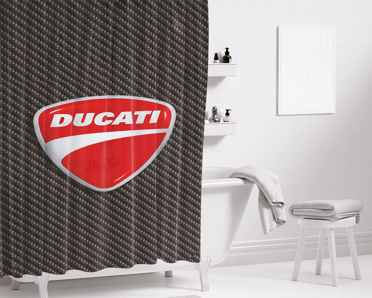 Ducati Corse Wallpaper Bathroom Shower Curtain Fabric Waterproof | 66 X 72 Inch