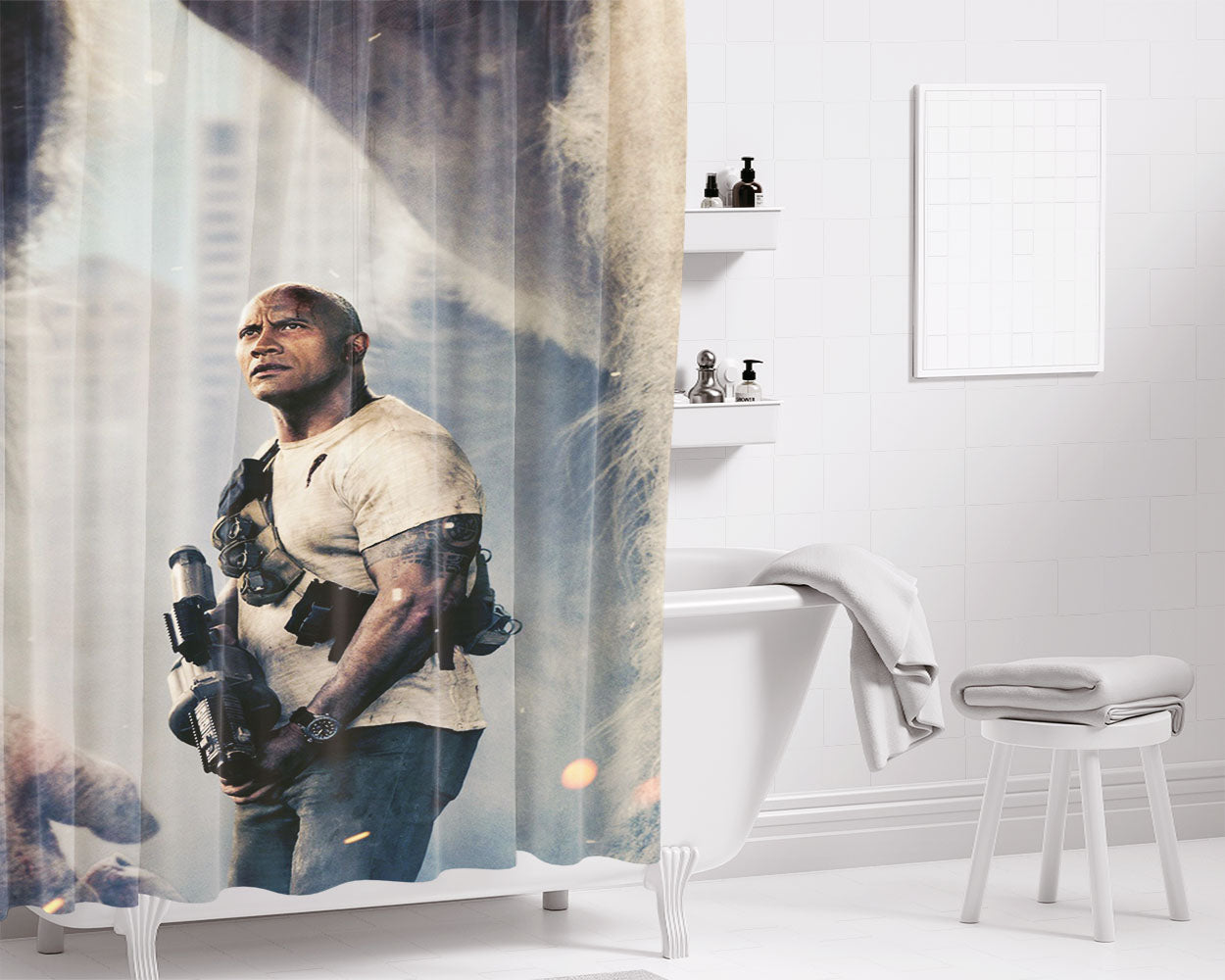 Dwayne Johnson And John Cena Surcivor Bathroom Shower Curtain Fabric Waterproof | 66 X 72 Inch