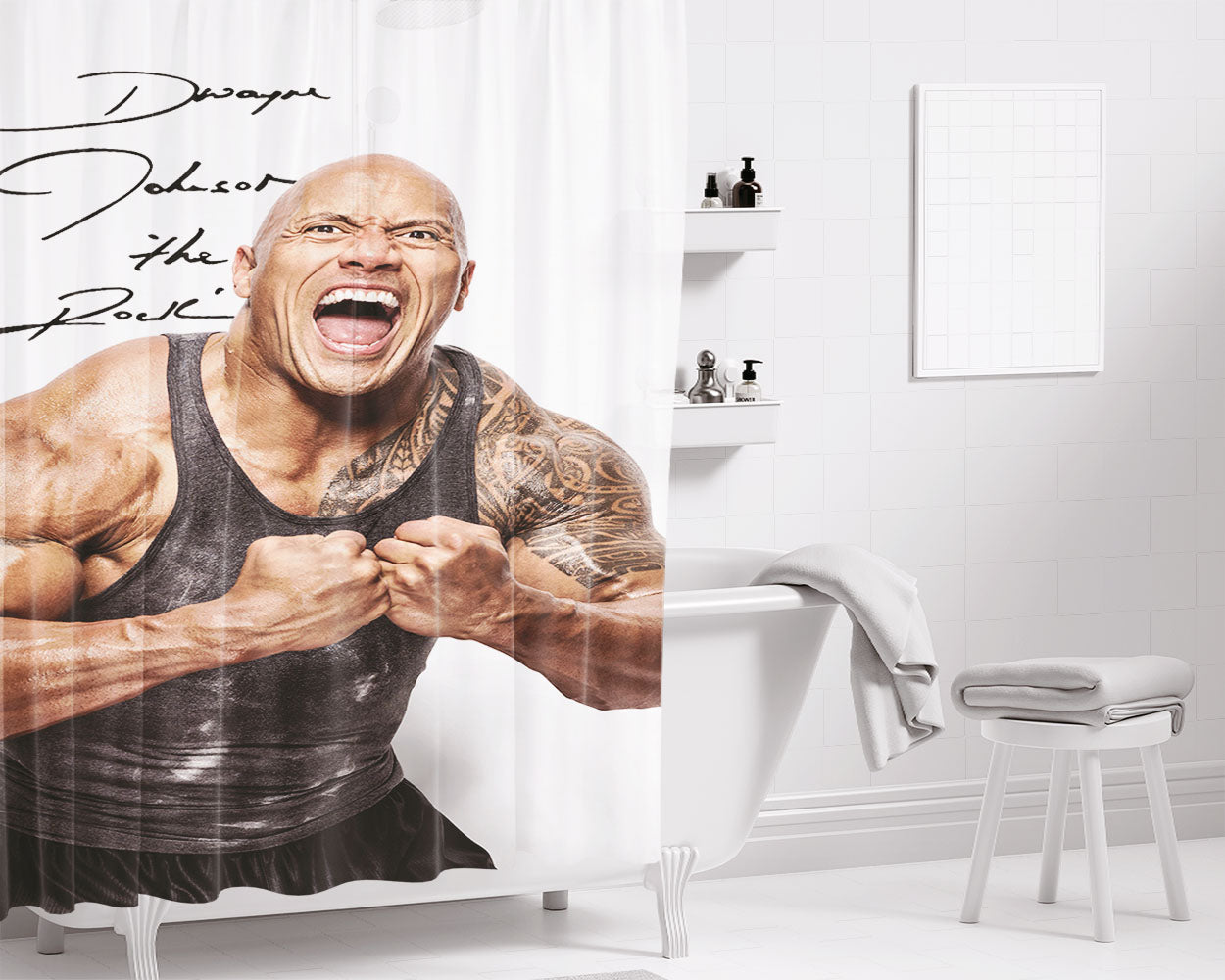 Dwayne Johnson Rampage White Gorilla Bathroom Shower Curtain Fabric Waterproof | 66 X 72 Inch