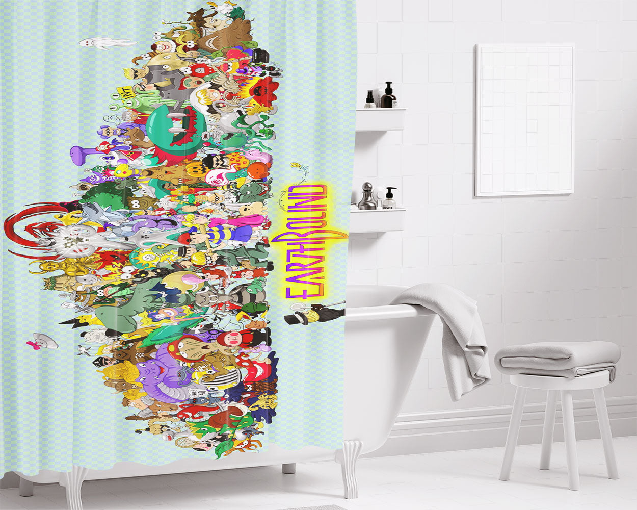 Earthbound All Characters Wallpapers Bathroom Shower Curtain Fabric Waterproof | 66 X 72 Inch