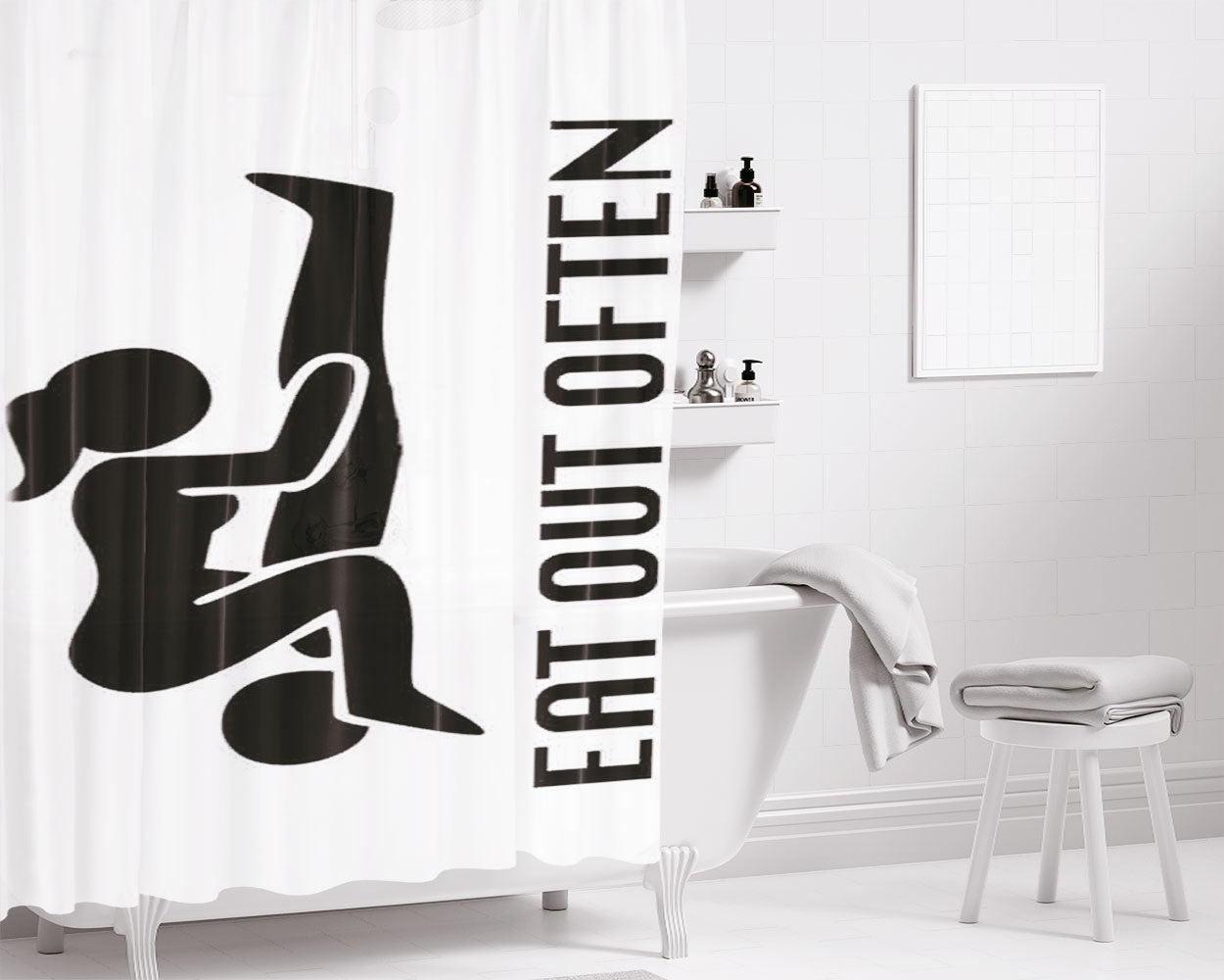 Eat Out Often Bathroom Shower Curtain Fabric Waterproof | 66 X 72 Inch