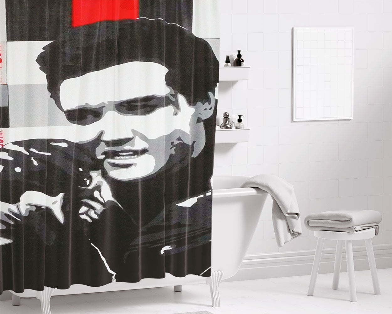 Elvis Checker Bathroom Shower Curtain Fabric Waterproof | 66 X 72 Inch