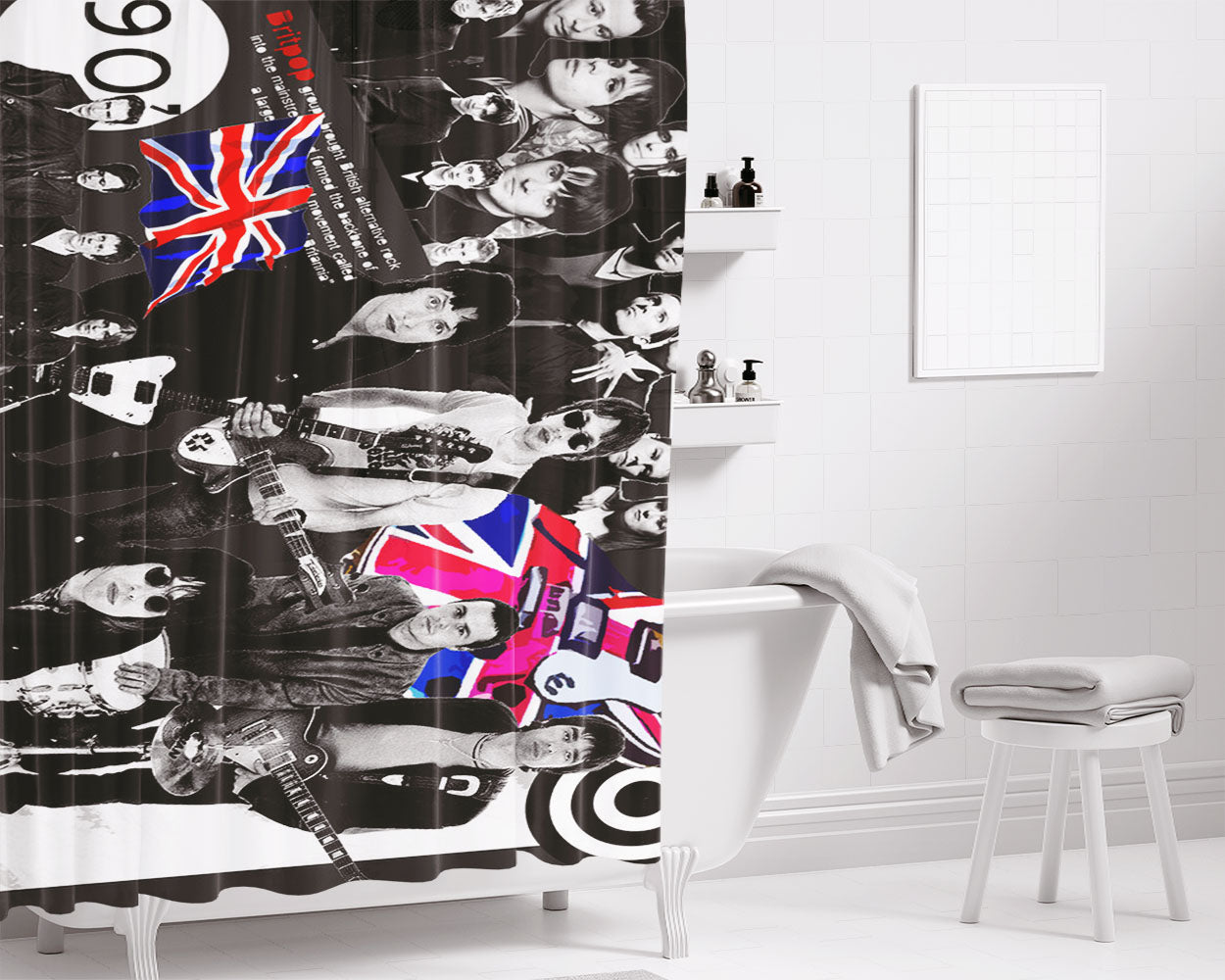 England Britpop Bathroom Shower Curtain Fabric Waterproof | 66 X 72 Inch