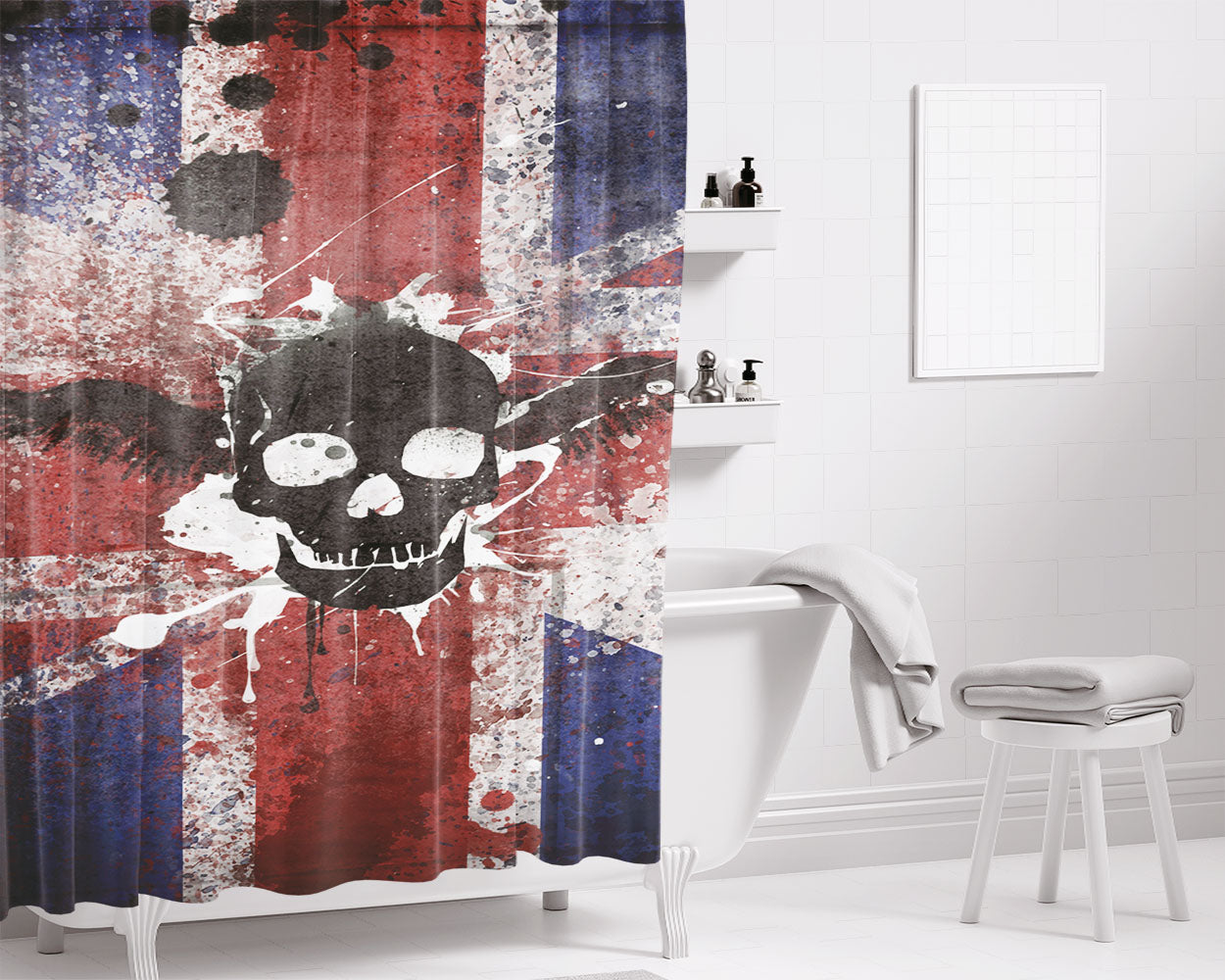 England Skull Flag Bathroom Shower Curtain Fabric Waterproof | 66 X 72 Inch