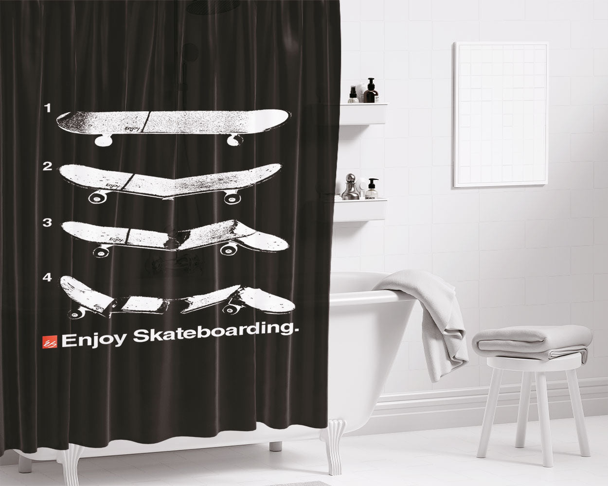 Enjoy Skateboarding Deck Bathroom Shower Curtain Fabric Waterproof | 66 X 72 Inch