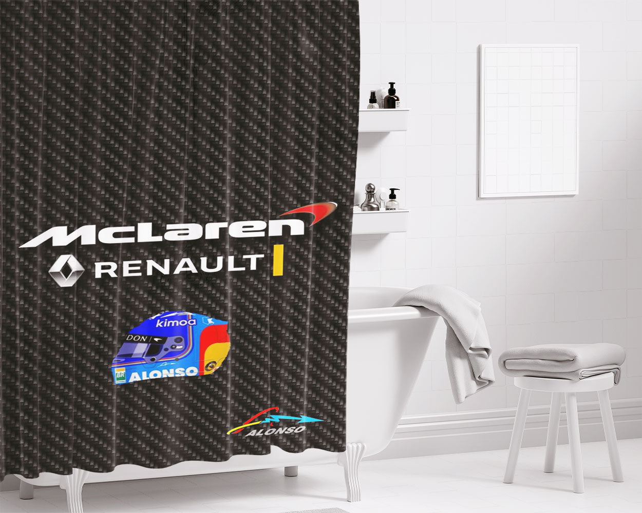 Fernando Alonso F1 Bathroom Shower Curtain Fabric Waterproof | 66 X 72 Inch