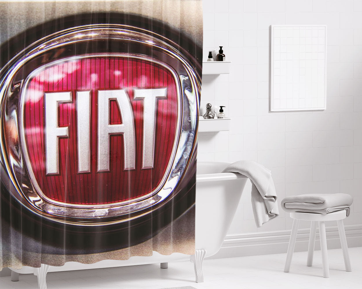 Fiat Emblem Car Bathroom Shower Curtain Fabric Waterproof | 66 X 72 Inch