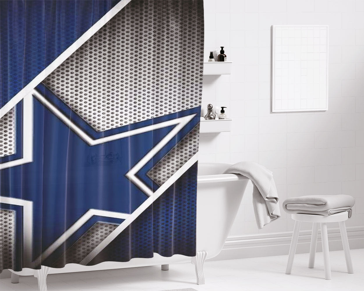 Fiber Blue Star Dallas Cowboys Logo Bathroom Shower Curtain Fabric Waterproof | 66 X 72 Inch