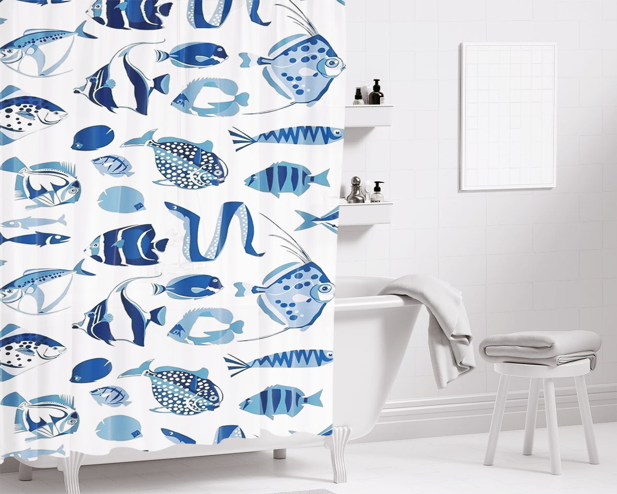 Fish Cozumel Wallpaper Thi Bathroom Shower Curtain Fabric Waterproof | 66 X 72 Inch