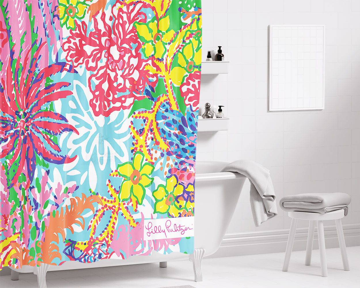 Fishing For Compliments Lilly Pulitzer Bathroom Shower Curtain Fabric Waterproof | 66 X 72 Inch