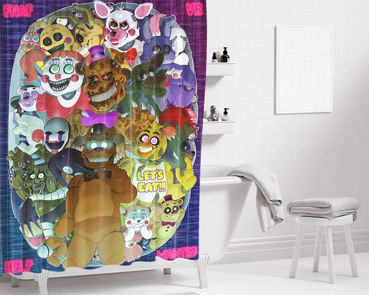 Five Night At Freddy All Characters Collage Bathroom Shower Curtain Fabric Waterproof | 66 X 72 Inch