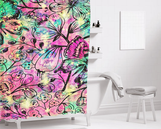 Floral Galaxy Wallpaper August Bathroom Shower Curtain Fabric Waterproof | 66 X 72 Inch