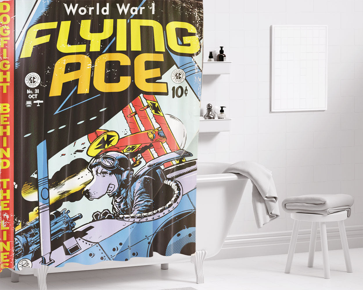 Flying Ace Snoopy Bathroom Shower Curtain Fabric Waterproof | 66 X 72 Inch