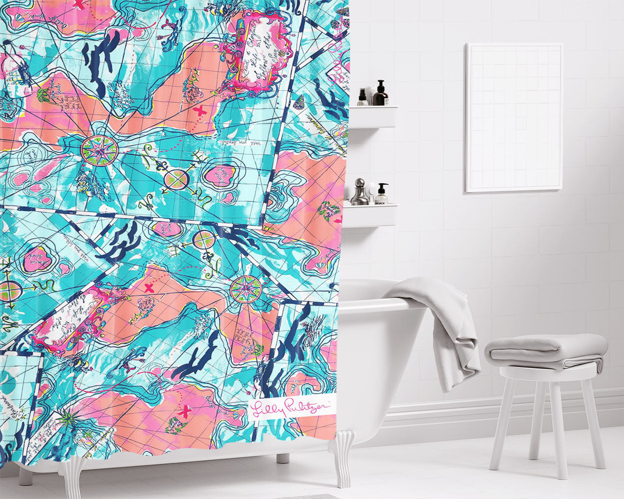Fondo Pink Cute Lilly Pulitzer Bathroom Shower Curtain Fabric Waterproof | 66 X 72 Inch