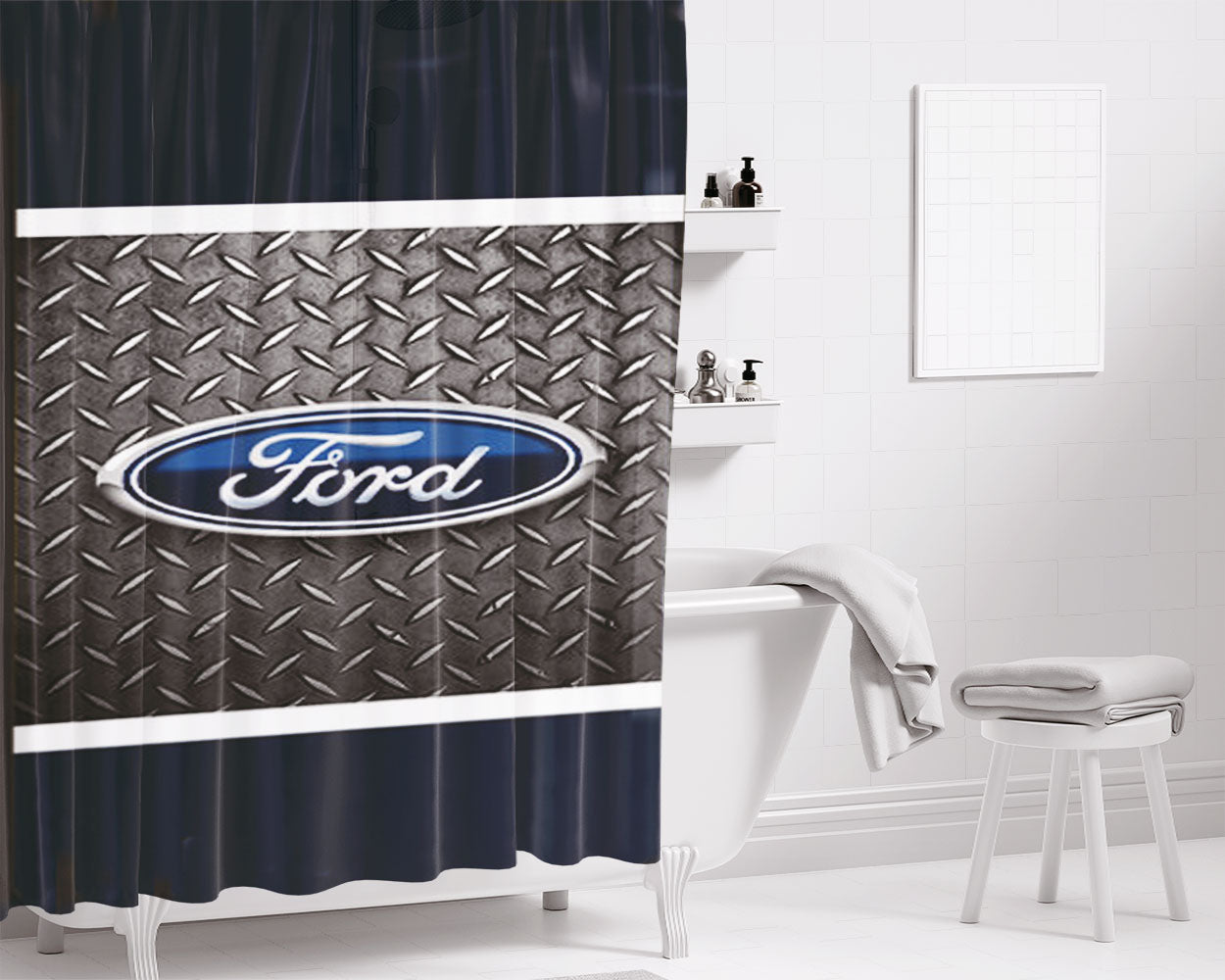 Ford Logo Bathroom Shower Curtain Fabric Waterproof | 66 X 72 Inch