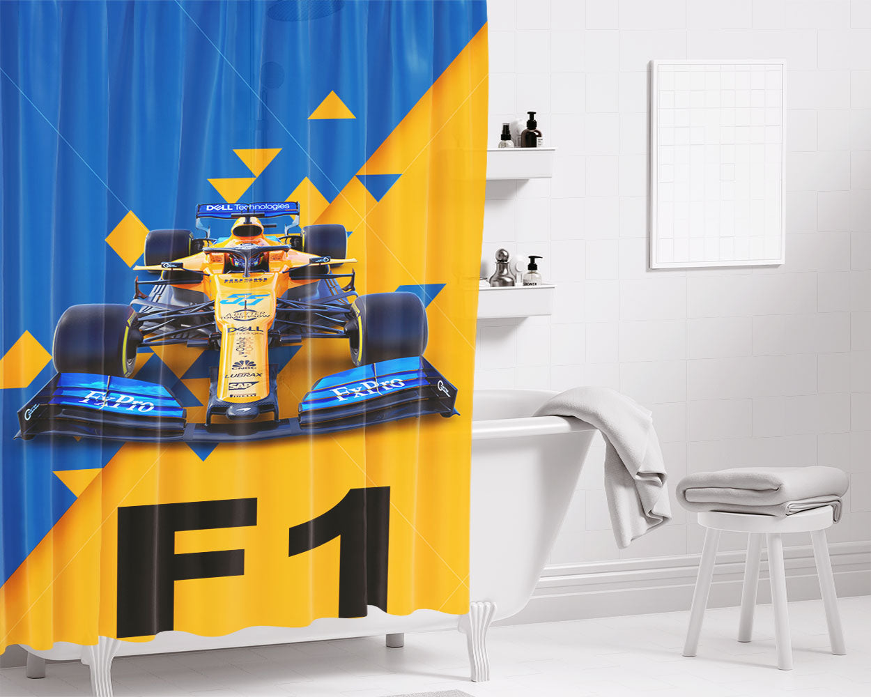Formula One Mcl34 Bathroom Shower Curtain Fabric Waterproof | 66 X 72 Inch