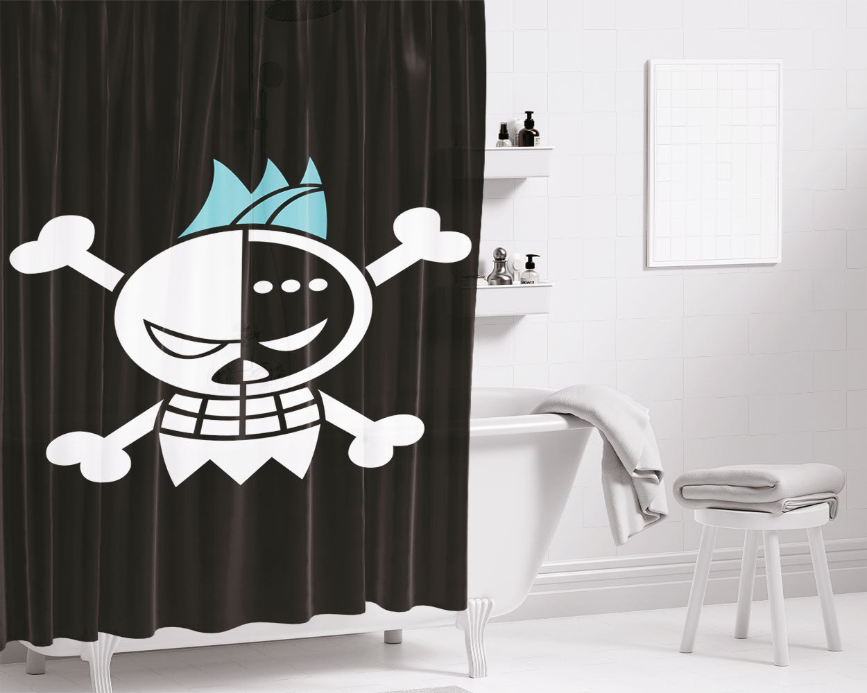 Franky Black Flag Bathroom Shower Curtain Fabric Waterproof | 66 X 72 Inch