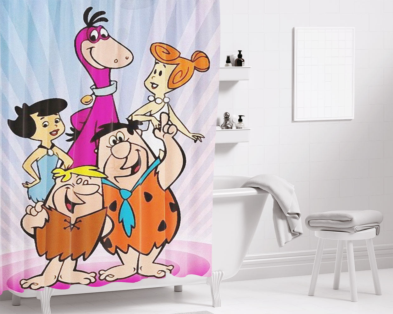Fred Flintstone And Barney Rubble Best Friends Bathroom Shower Curtain Fabric Waterproof | 66 X 72 Inch