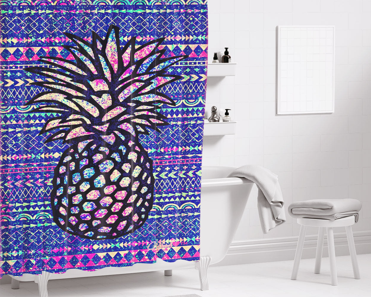 Fruity Pineapple Galaxy August Bathroom Shower Curtain Fabric Waterproof | 66 X 72 Inch