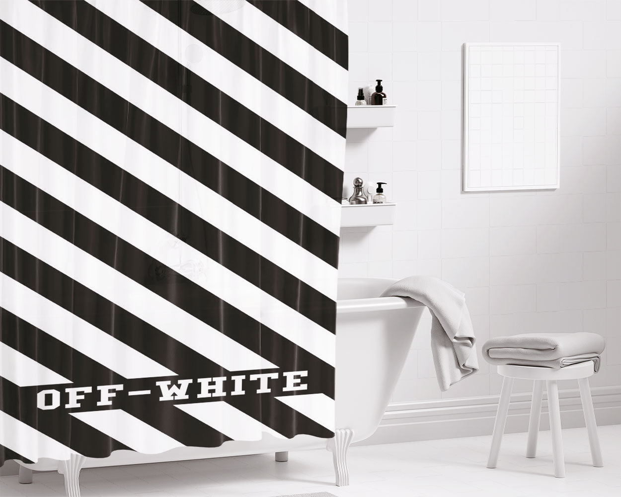 Full Off White Bathroom Shower Curtain Fabric Waterproof | 66 X 72 Inch