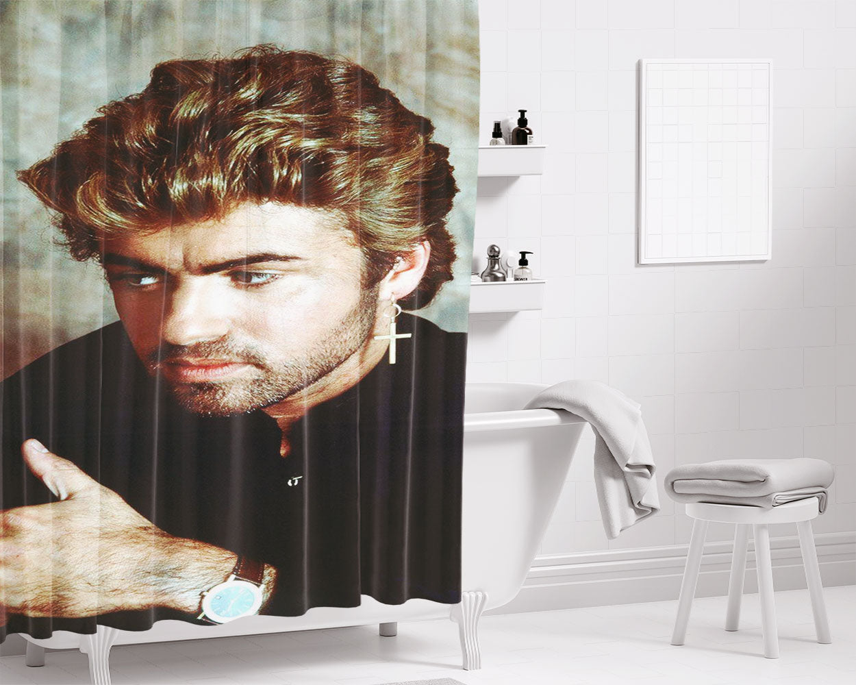 George Michael Wallpaper Bathroom Shower Curtain Fabric Waterproof | 66 X 72 Inch